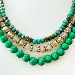Elegant Turquoise and Gold Beaded Necklace